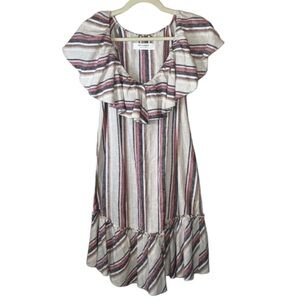 Trina Turk Out Of Office Restful Stripe Off The Shoulder Linen Dress Size XS